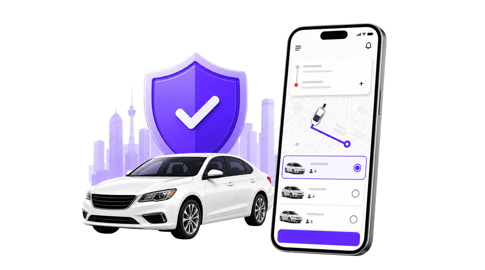 ReadyRide safety shield, car and app tracking preview